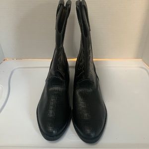 Black leather cowboy boots boys NWOB
